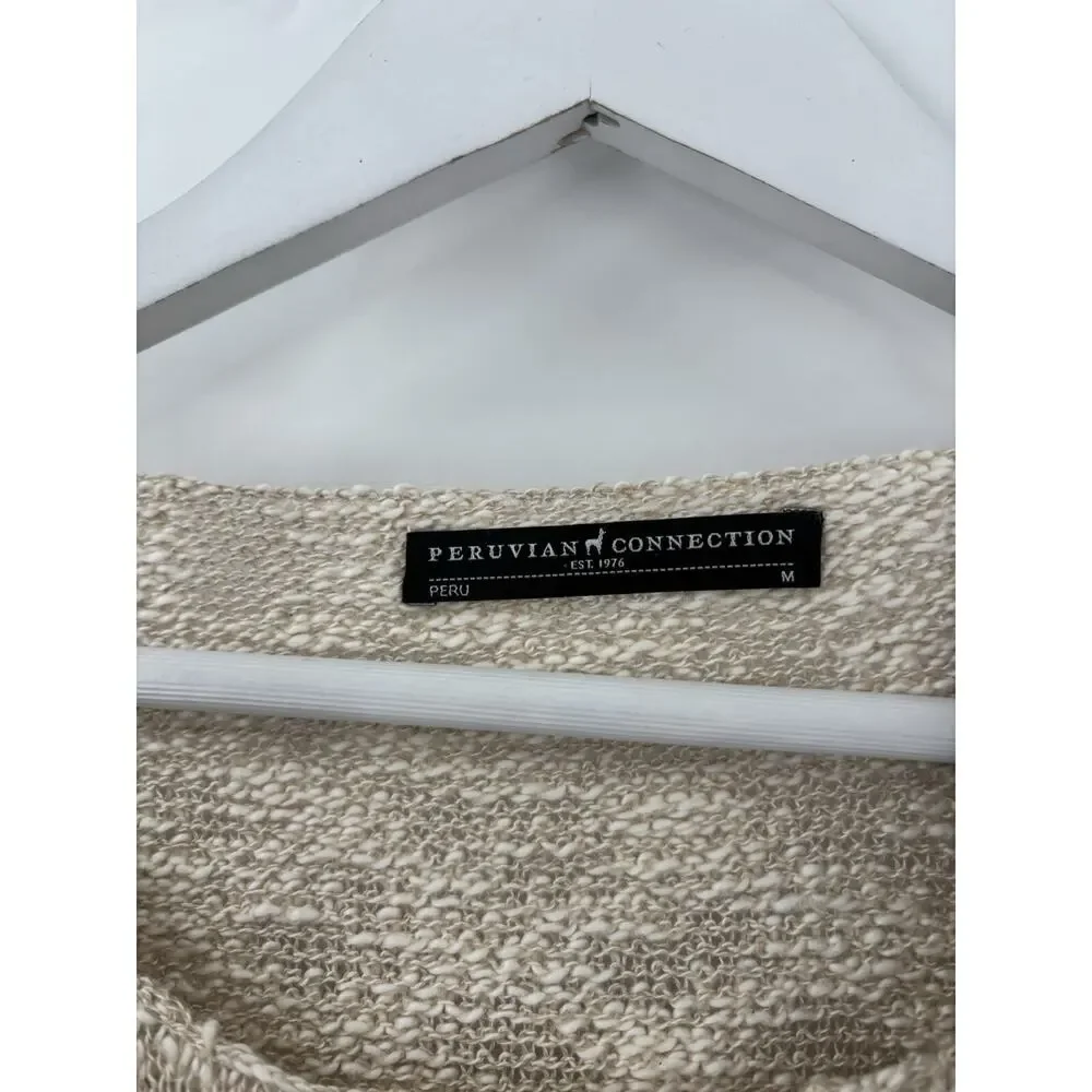 Peruvian Connection Sweater Womens Medium Beige Cotton Blend Pullover Sheer Knit